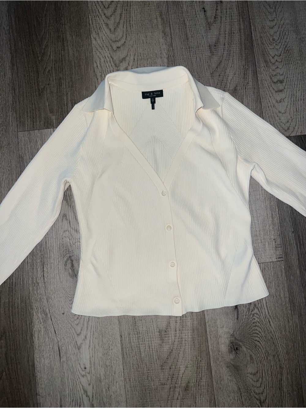 rag & bone Cream Ribbed Button-Down Collared Top nwot - Picture 9 of 11